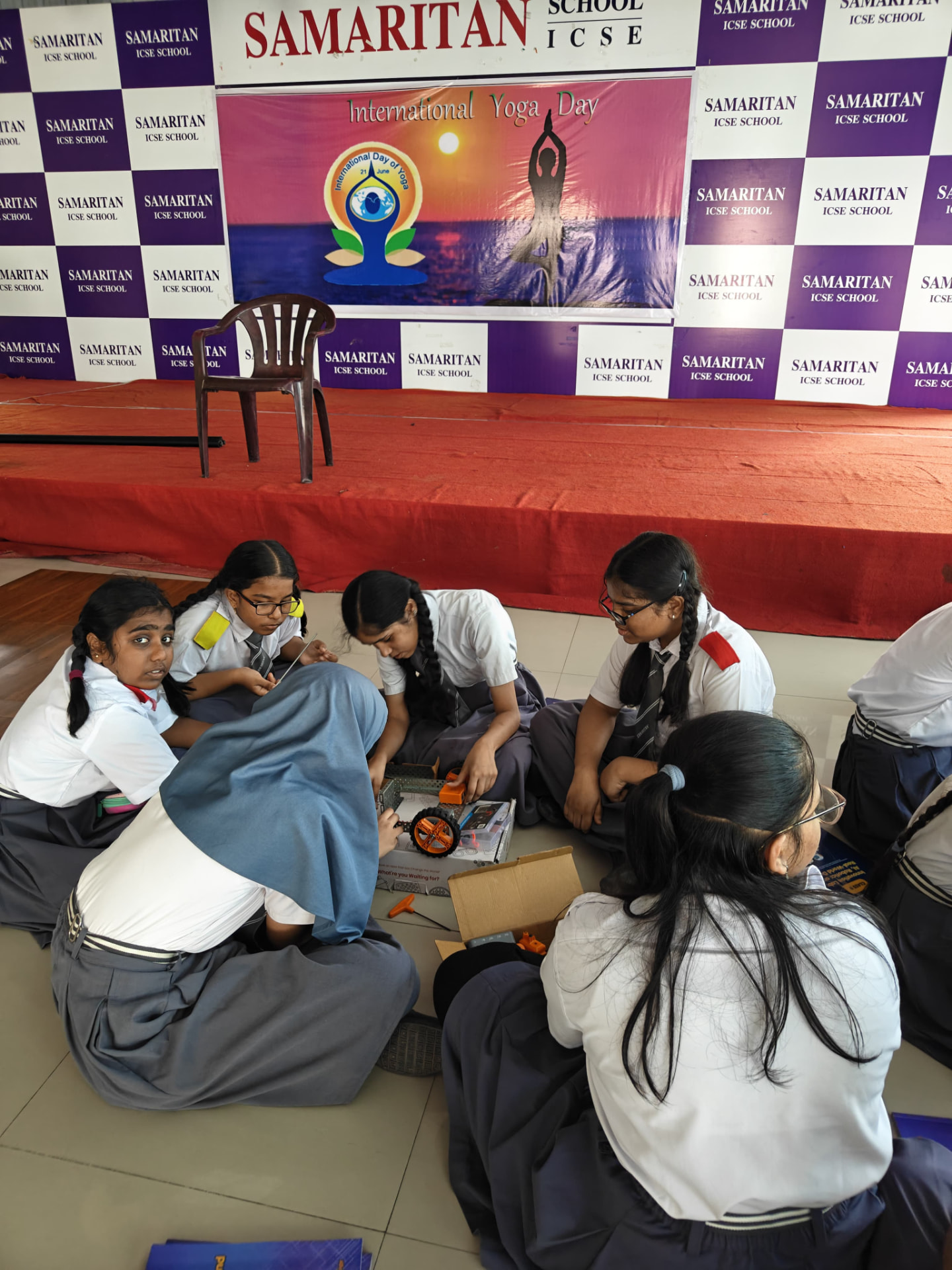 Robotics workshop in the school hall